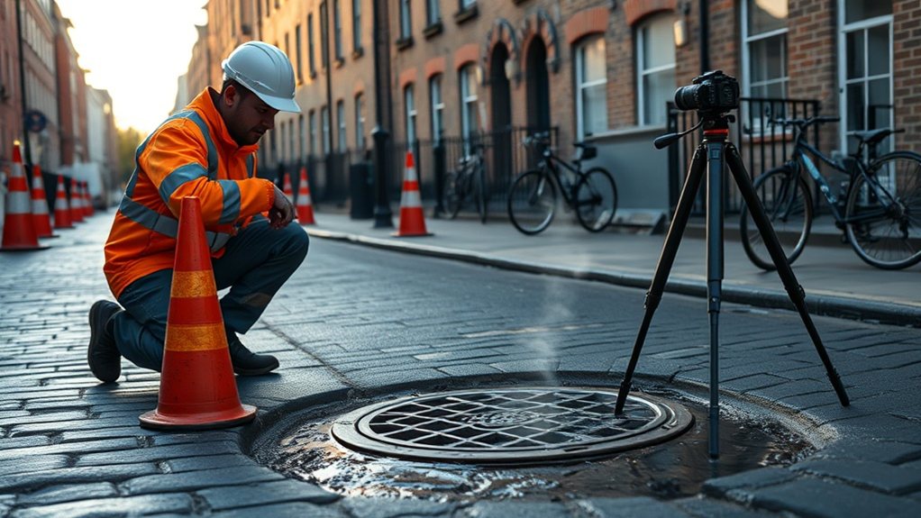 Engineer carrying out water mains leak detection in Finsbury Park